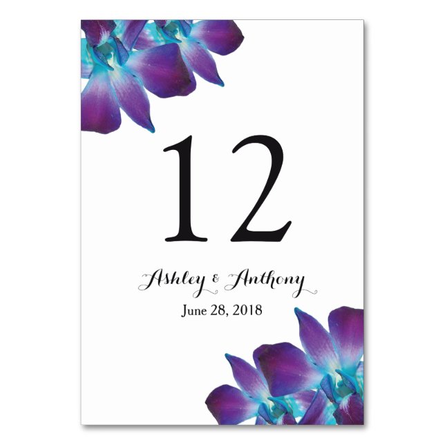 Blue Dendrobium Orchid Wedding Table Number (Front)