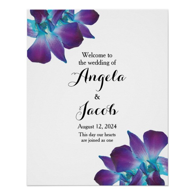 Blue Dendrobium Orchid Wedding Welcome Poster (Front)