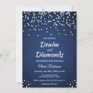 Blue Denim and Diamonds 40th Birthday Invitation