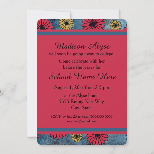 Blue Denim and Floral "Off To College" Invite (Front)