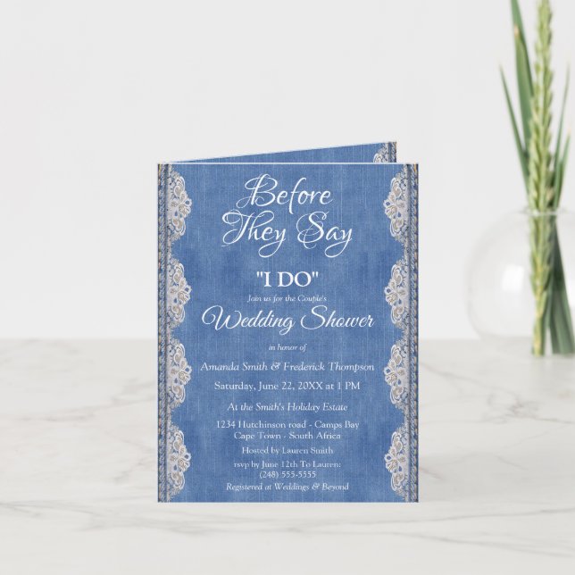 Blue Denim and flowering lace Invitation (Front)