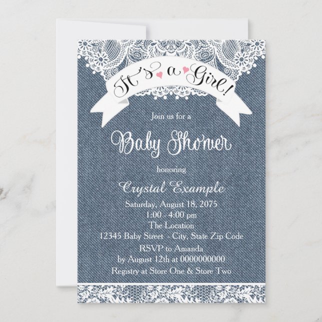Blue Denim and Lace Baby Shower Invitation (Front)