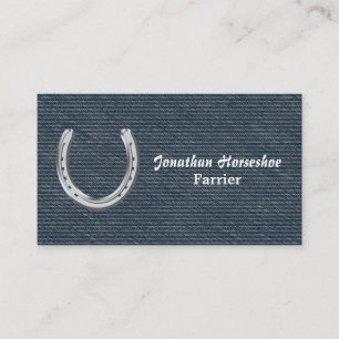 Blue denim and silver horseshoe business card