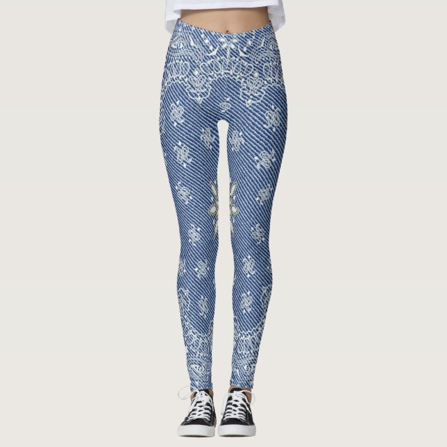 Blue Denim Bandanna Leggings (Front)