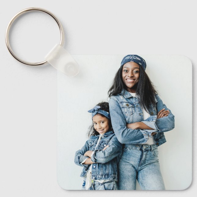 Blue Denim Best Mum Ever Photo Key Ring (Front)