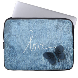 Blue Denim Butterfly Love Laptop Sleeve