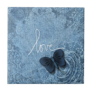 Blue Denim Butterfly Love of Nature Tile