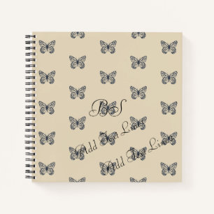 Blue Denim Butterfly Pattern Add Text Notebook
