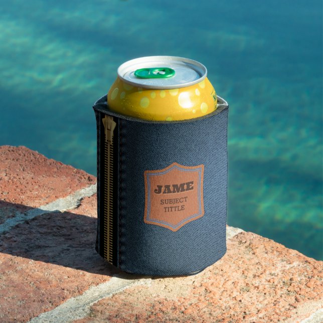 Blue Denim Cloth With Zip And Label Jean Fabric Can Cooler (In Situ Pool)