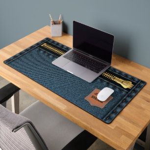 Blue Denim Cloth With Zip And Label Jean Fabric Desk Mat