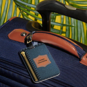 Blue Denim Cloth With Zip And Label Jean Fabric Luggage Tag