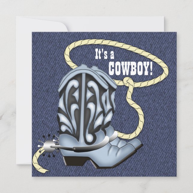 Blue Denim Cowboy Baby Shower Invitation (Front)