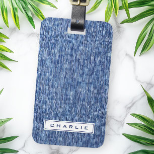 Blue denim custom name luggage tag