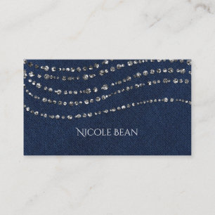 Blue Denim & Diamonds Faux Sparkle Bling Business Card