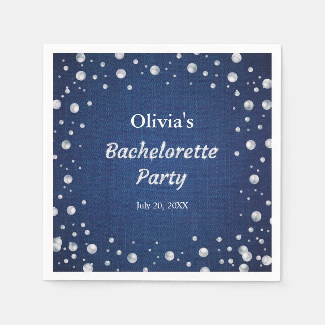 Blue Denim Diamonds Pearls Bachelorette Party  Napkin (Front)