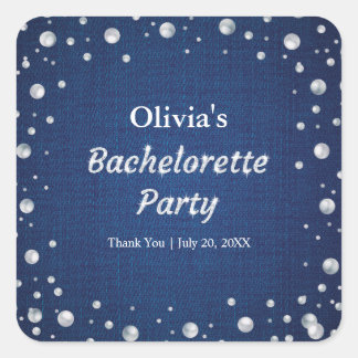 Blue Denim Diamonds Pearls Bachelorette Party Square Sticker