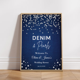 Blue Denim Diamonds Pearls Couple's Shower Welcome Poster