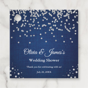 Blue Denim Diamonds Pearls Couple's Wedding Shower Favour Tags
