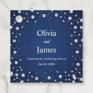 Blue Denim Diamonds Pearls Wedding Couple's Shower Favour Tags
