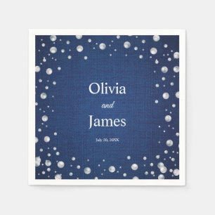 Blue Denim Diamonds Pearls Wedding Couple's Shower Napkin