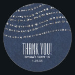 Blue Denim & Diamonds Sparkle Bling Party Favour Classic Round Sticker<br><div class="desc">Blue Denim & Diamonds Sparkle Bling Party Favour Stickers. Matching items available.</div>