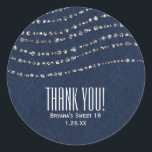 Blue Denim & Diamonds Sparkle Bling Party Favour Classic Round Sticker<br><div class="desc">Blue Denim & Diamonds Sparkle Bling Party Favour Stickers. Matching items available.</div>