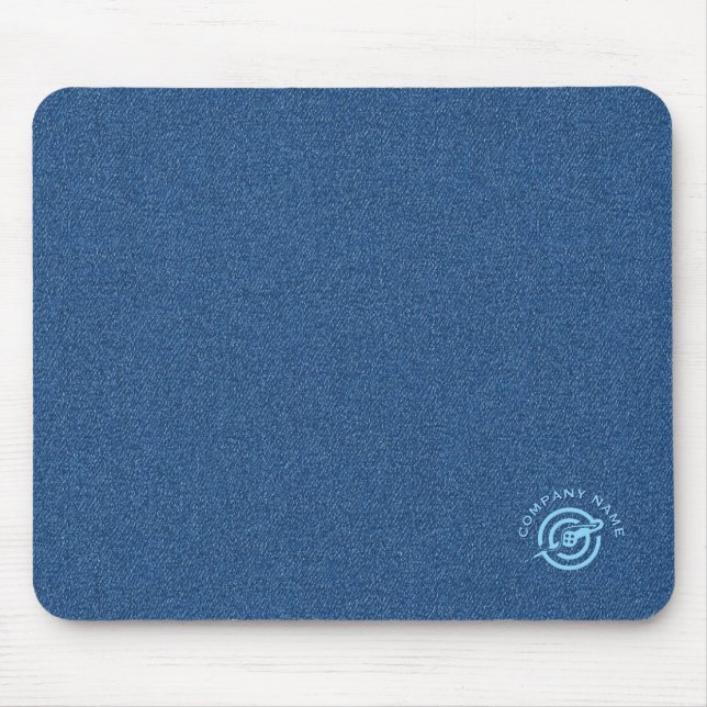 Blue denim fabric texture custom typography mouse mat (Front)