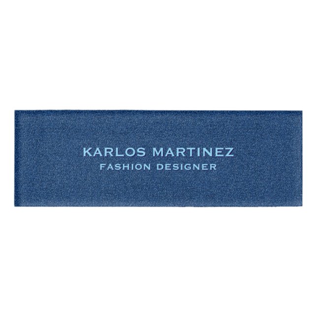 Blue denim fabric texture name tag (Front)