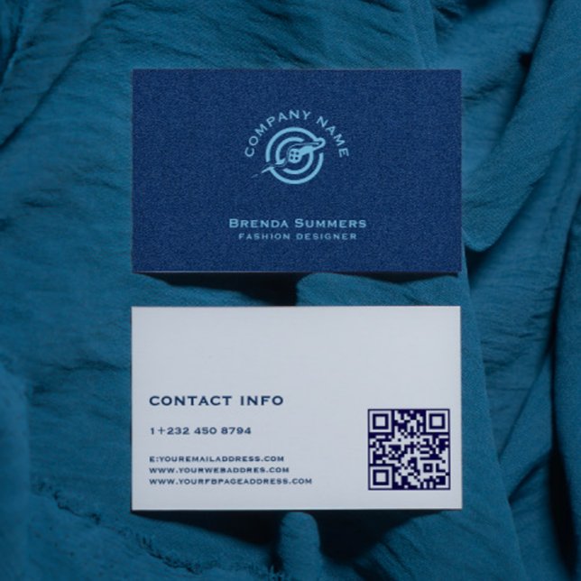 Blue Denim Fabric Texture QR Code Business Card (Creator Uploaded)
