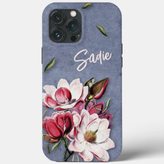 Blue Denim Floral Monogrammed iPhone 13 Pro Max Case