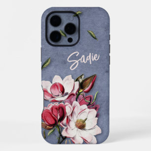 Blue Denim Floral Monogrammed iPhone 16 Pro Max Case