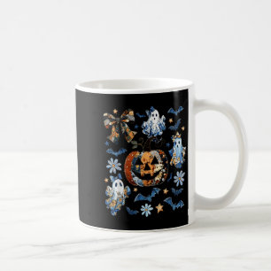 Blue Denim Floral Patchwork Pumpkin Ghost Coquette Coffee Mug