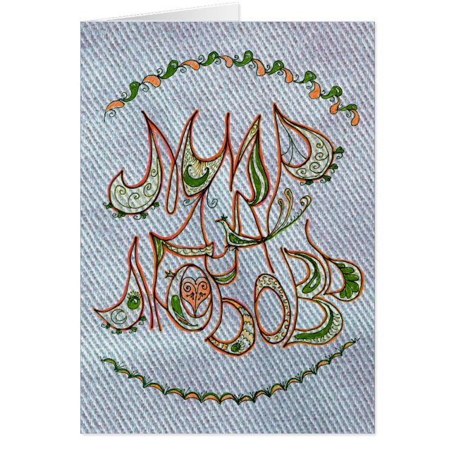 Blue Denim Folk Art Peace&Love Wish in Russian (Front)