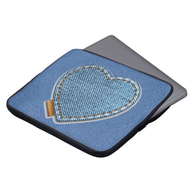 Blue Denim Heart Laptop Sleeve (Front Top)