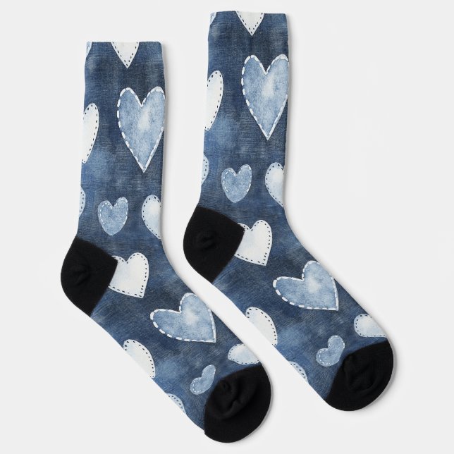 Blue Denim Hearts Socks (Right)