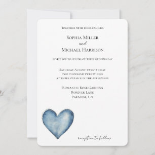 Blue Denim Jean Heart Wedding Invitation