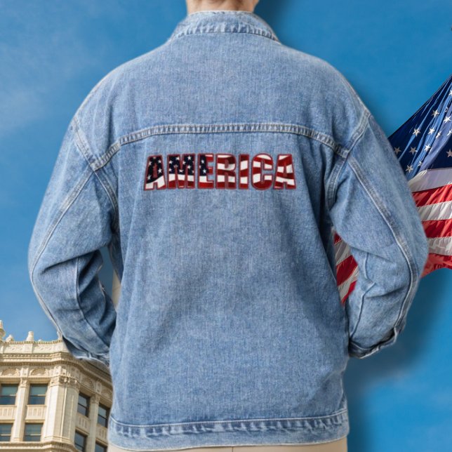 Blue Denim Jean Jacket America USA Flag (Creator Uploaded)