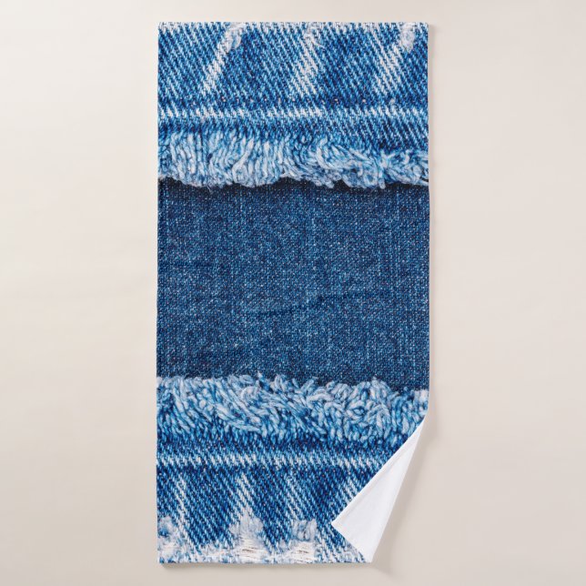 Blue denim jeans fabric texture bath towel (Bath Towel)