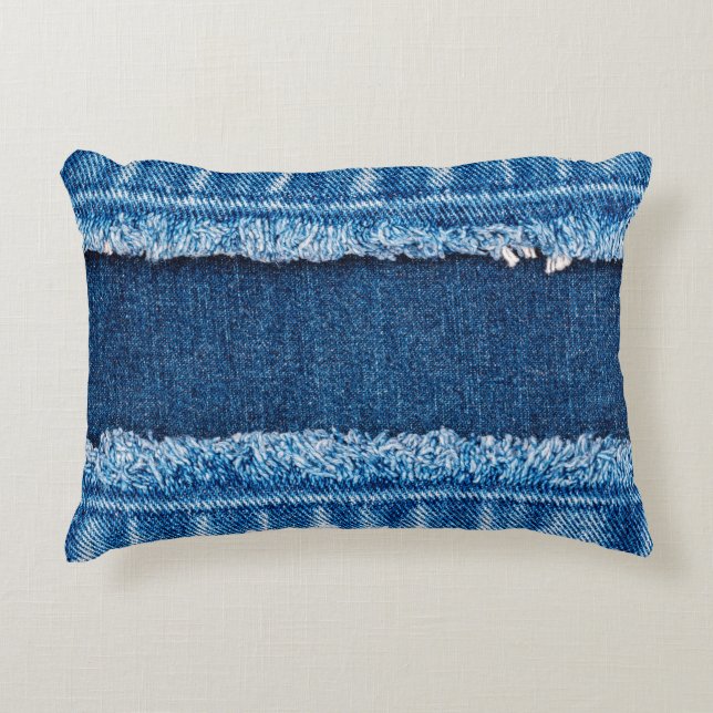 Blue denim jeans fabric texture decorative cushion (Front)