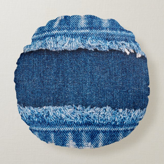 Blue denim jeans fabric texture round cushion (Front)