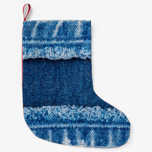 Blue denim jeans fabric texture small christmas stocking