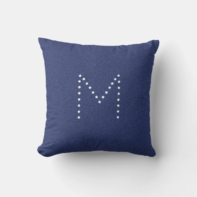Blue Denim Jeans Pattern Monogram Customised Cushion (Front)