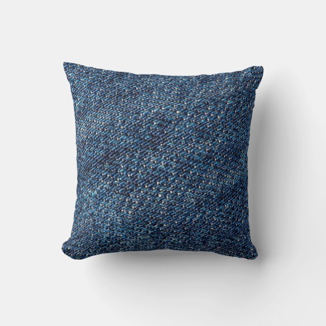 Blue denim jeans texture background. cushion (Front)