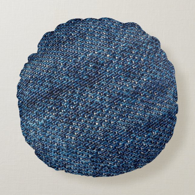 Blue denim jeans texture background. round cushion (Front)