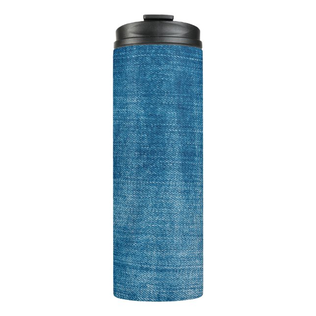 Blue denim jeans texture close up. Blue denim jean Thermal Tumbler (Front)