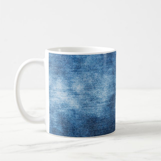 Blue denim jeans texture coffee mug (Left)