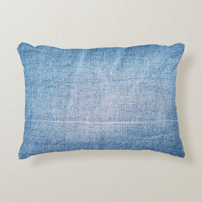 Blue denim jeans texture decorative cushion (Front)