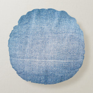 Blue denim jeans texture round cushion
