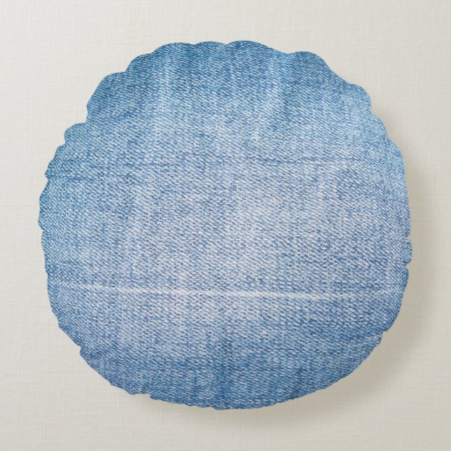 Blue denim jeans texture round cushion (Front)