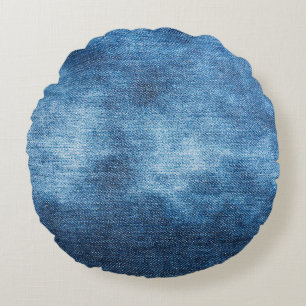 Blue denim jeans texture round cushion